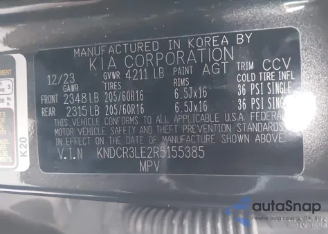 2024 Kia Niro Ex z USA, uszkodzony, nr VIN KNDCR3LE2R5155385